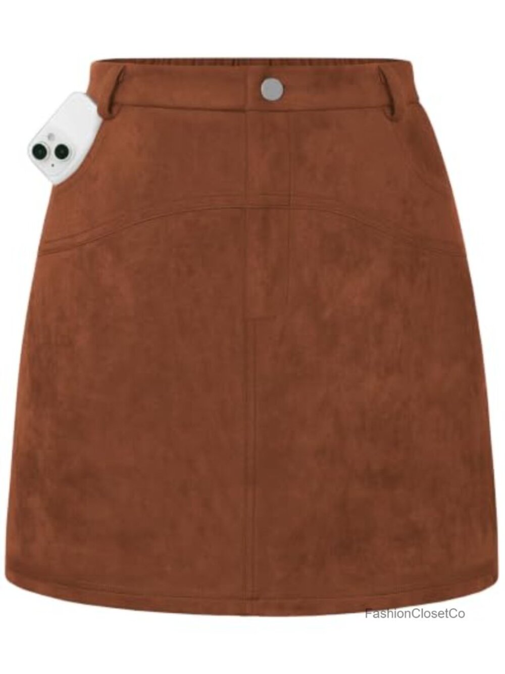 Faux Suede High Waisted Pencil Mini Skirt with Pockets